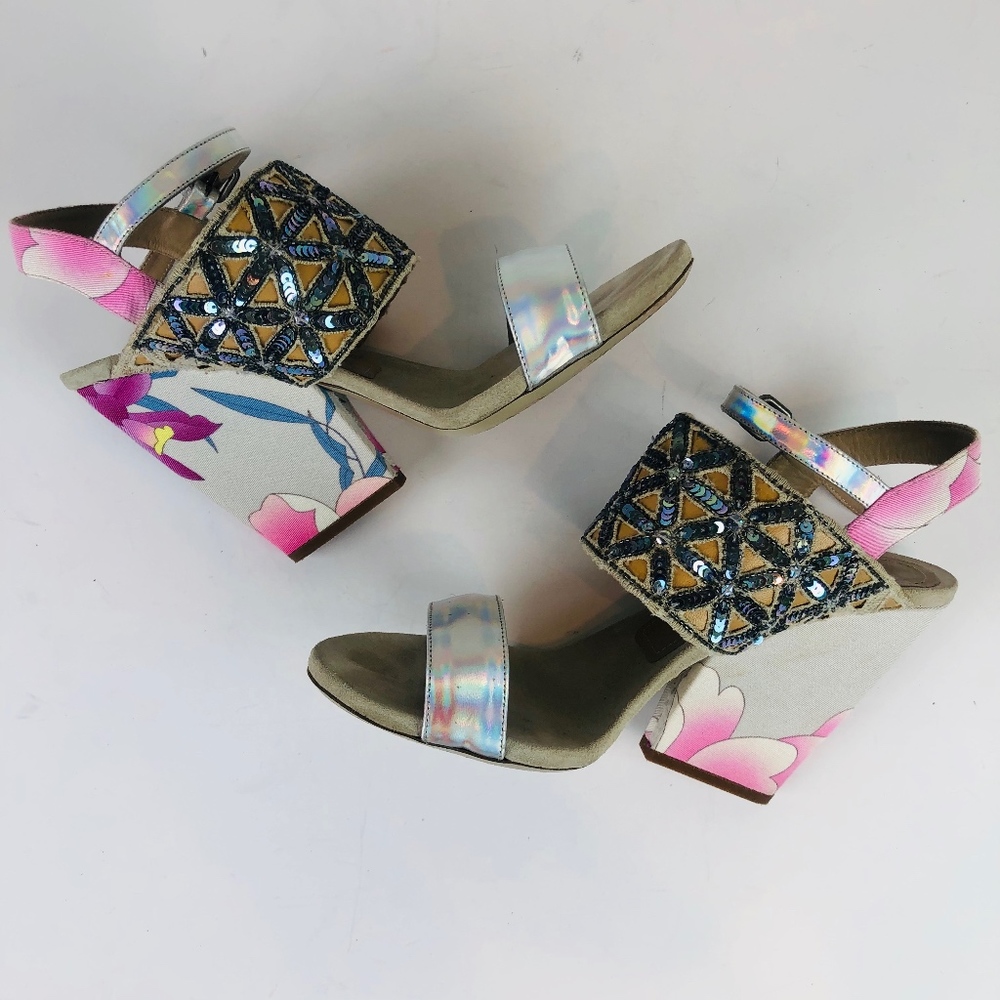 Dries Van Noten Sequin Floral Iridescent Heels - Picture 2 of 8
